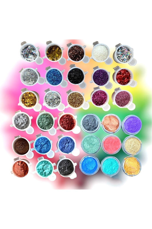 Epoxy Pearlescent Pigment Glitter Set of 33, Epoxy Resin, Epoxy Mold Materials, Nail Art, Candle