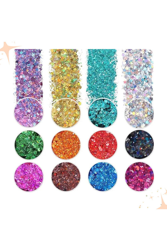 60gr Epoxy Chunky Glitter 12 x 5gr, Epoxy Candle Concrete Makeup Face Body Glitter