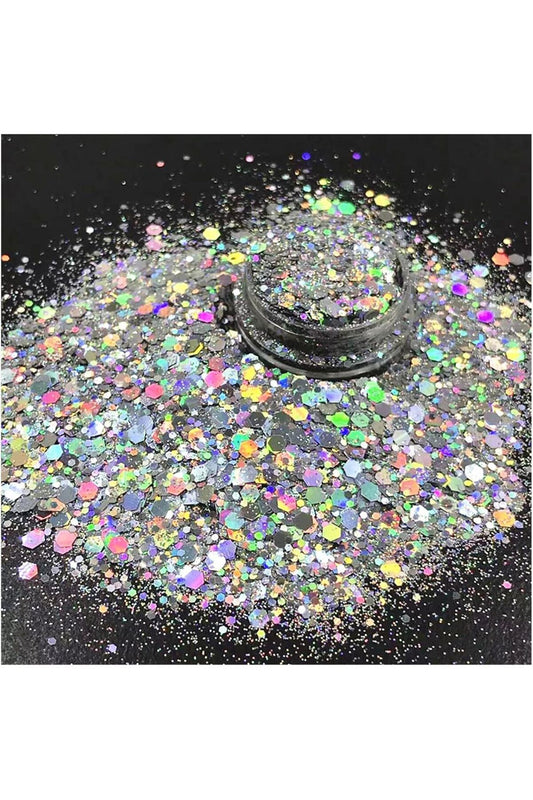 14ml Silver Chunky Glitter - Holographic Epoxy Resin, Glittery Glitter for Nails & Makeup